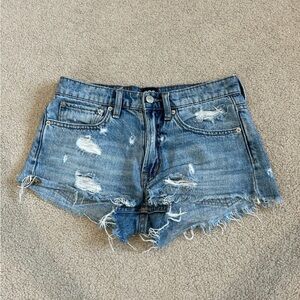 BDG distressed blue jean denim essential mid rise shorts